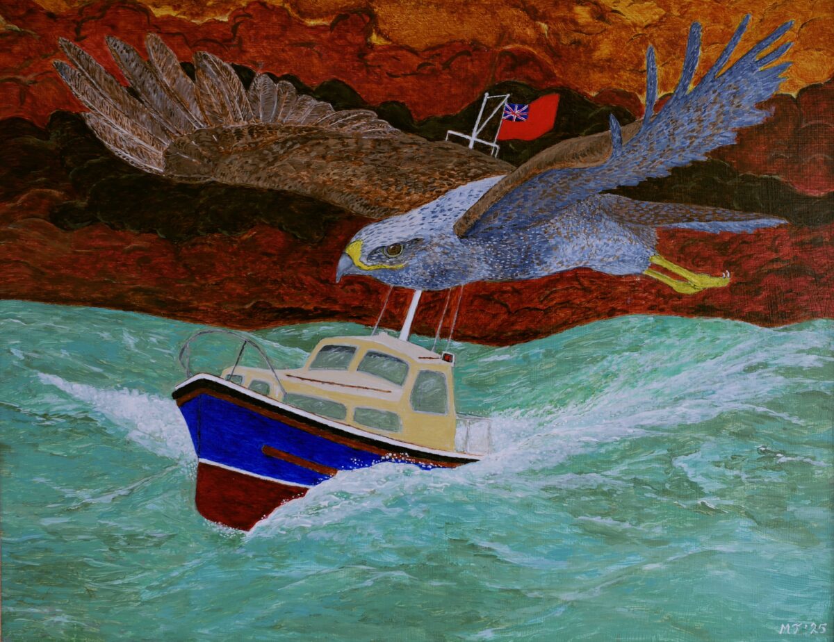 schilderij van Nelson motorboot en buzzard